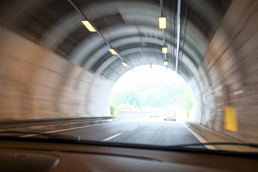 Tunnel With Motion Blur. Underground Tunnel In The City With Car